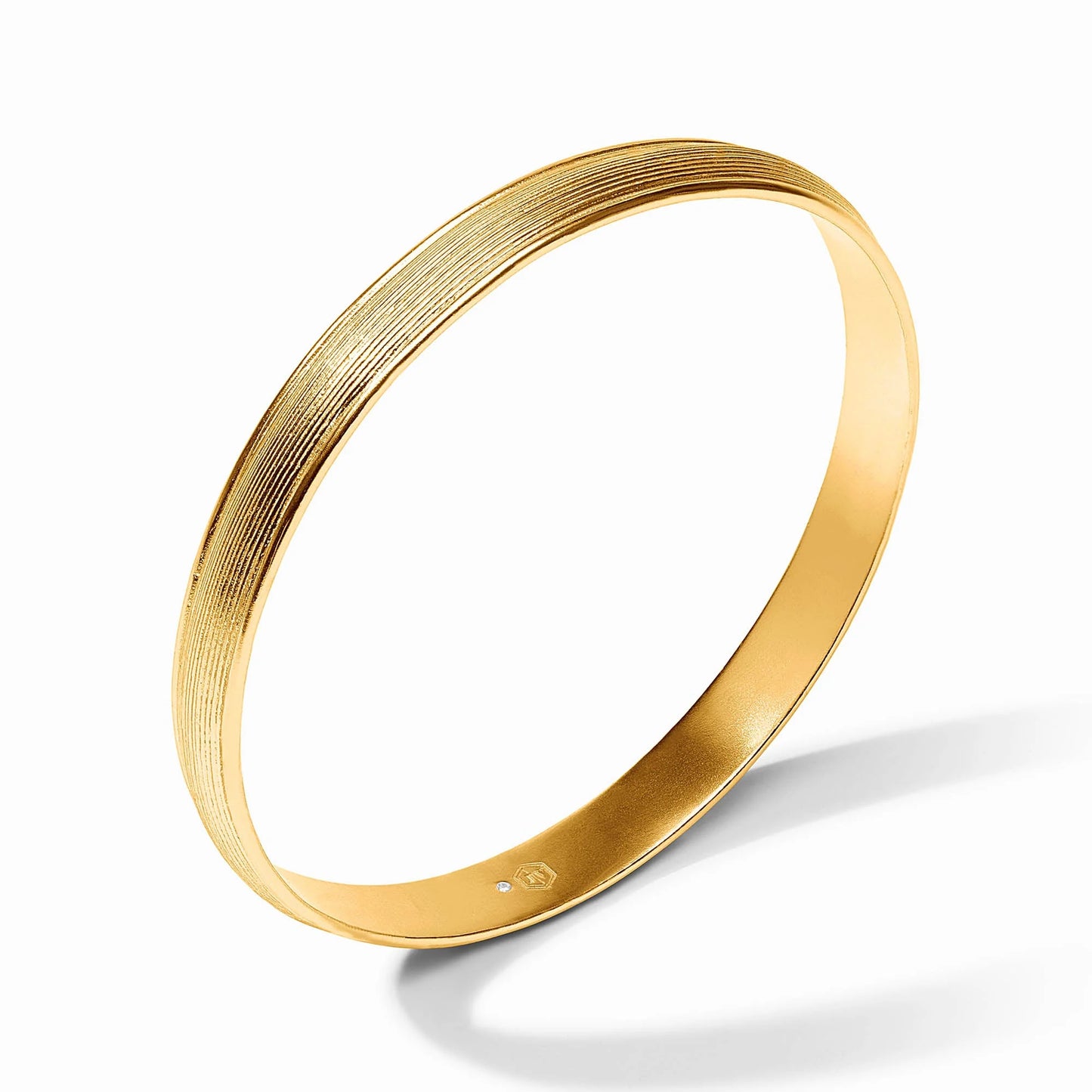 Cobblestone Stacking Bangle by Julie Vos in 24K gold plate, smooth interior, textured grooved exterior. Available in multiple sizes.
