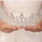 Bridal Rhinestone Crown: sparkling silver tiara with intricate designs, clear gemstones. Available sizes: S, M, L.