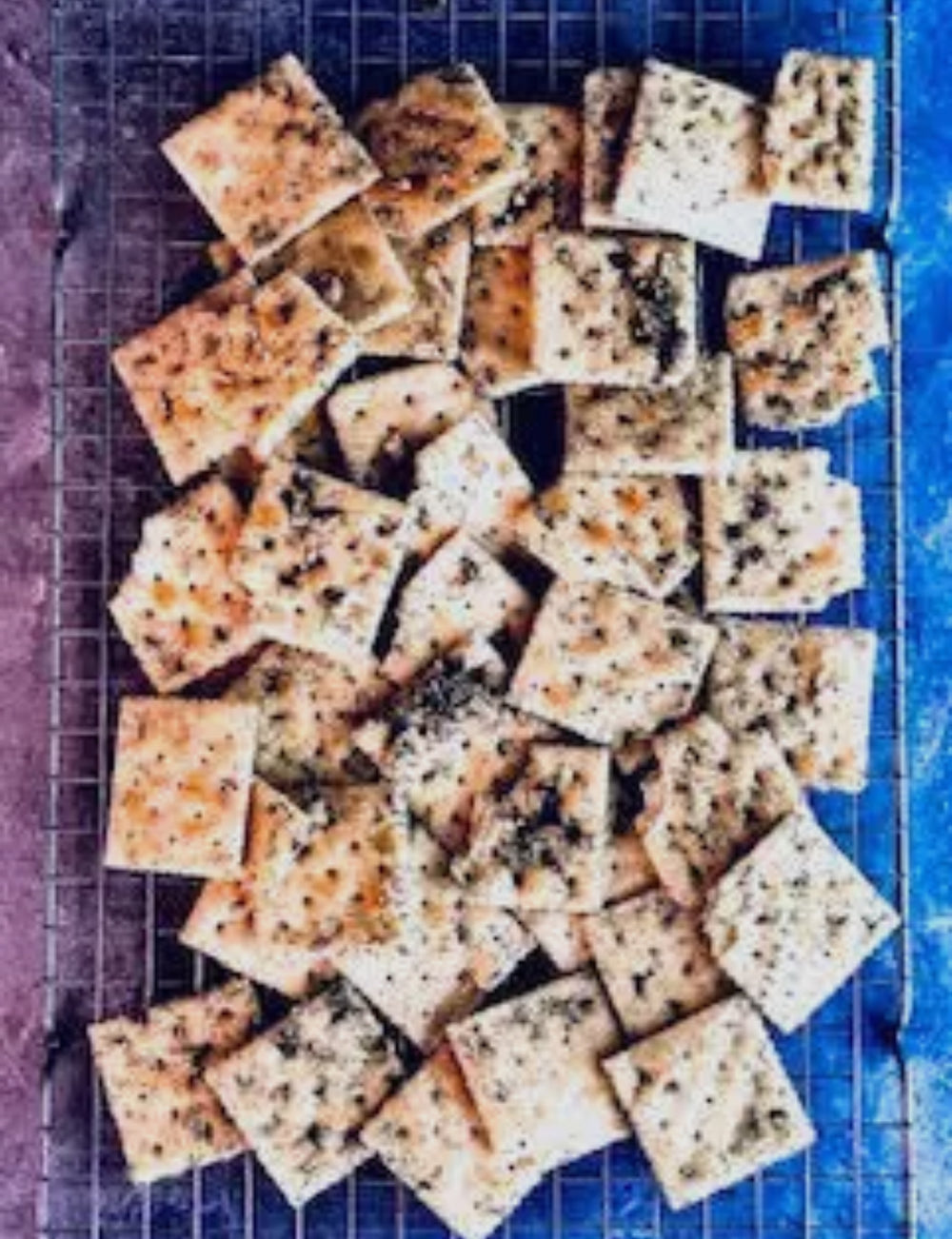 Square crackers with herbs and Garden Dill Cracker Seasoning Mix. Available in small, medium, and large sizes.