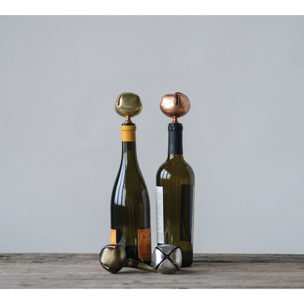 Gold and copper Metal Bottle Stopper With Jingle Bell.