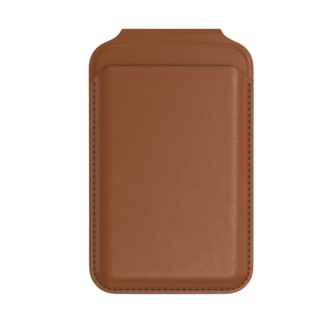 Brown leather Magnetic Wallet & Stand with stitched edges, rectangular and minimalistic design. Available in multiple sizes.