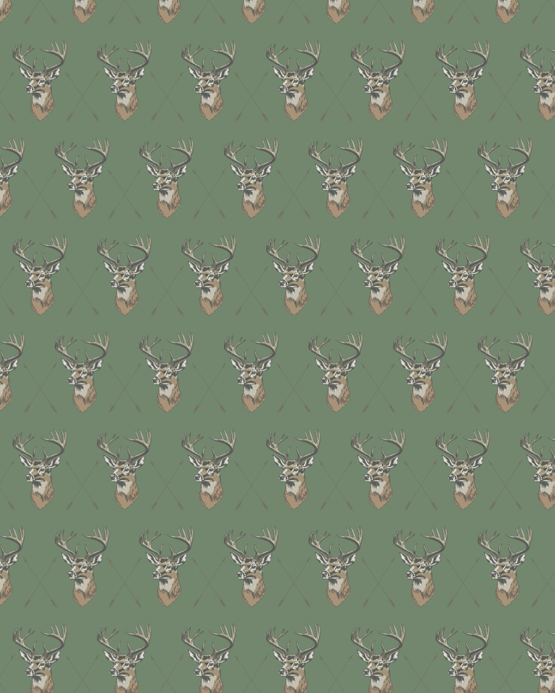 Men’s Bow Hunting Performance Polo with deer head pattern on green grid. Available sizes: S-XXL.