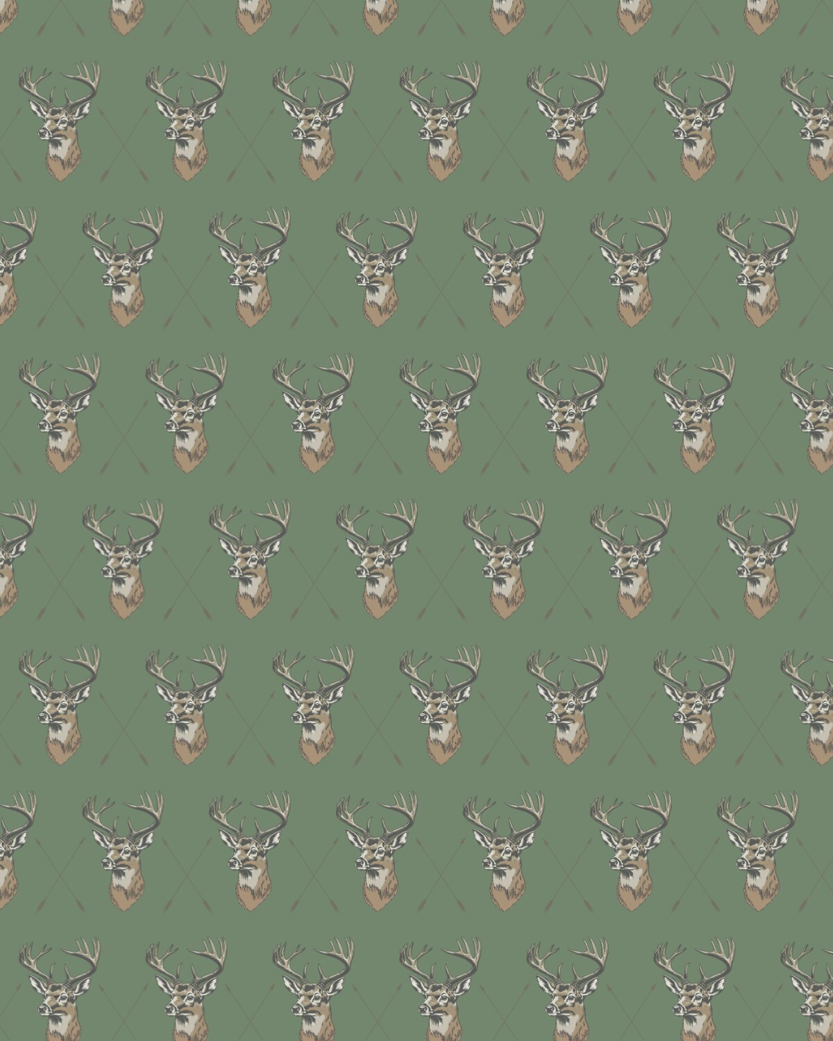 Men’s Bow Hunting Performance Polo with deer head pattern on green grid. Available sizes: S-XXL.