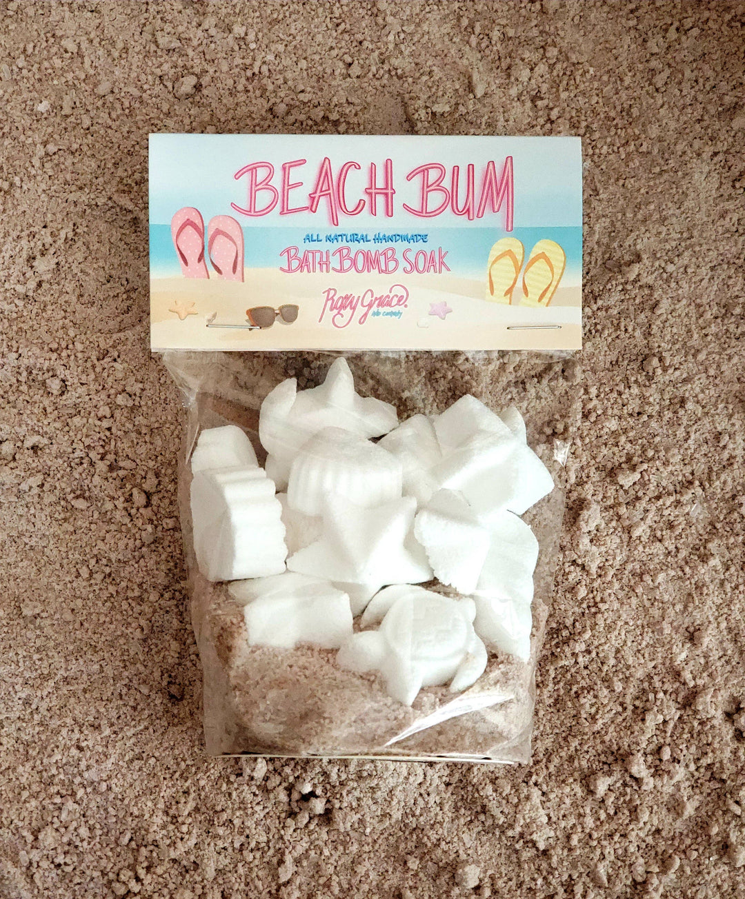 Beach Bum Bath Soak: Handmade bath soak with seashell and sea creature shapes, Caribbean coconut oil. Available in 4oz and 8oz.