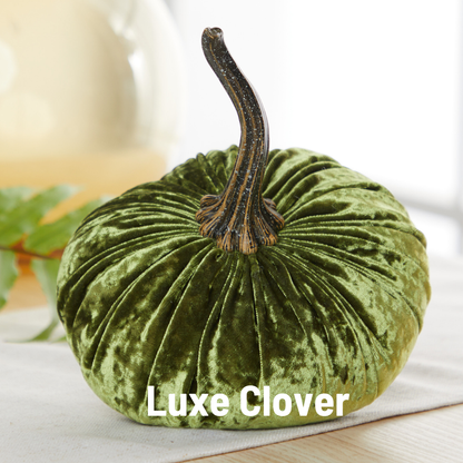 Large leopard-print velvet pumpkin with realistic stem; available in multiple sizes. Text at bottom reads: “Pumpkin Large Velvet, Fall Mantel Decor, Halloween Table: Leopard” in bold white.