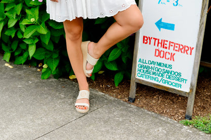 Ashley Linen Logo Wedge Sandals