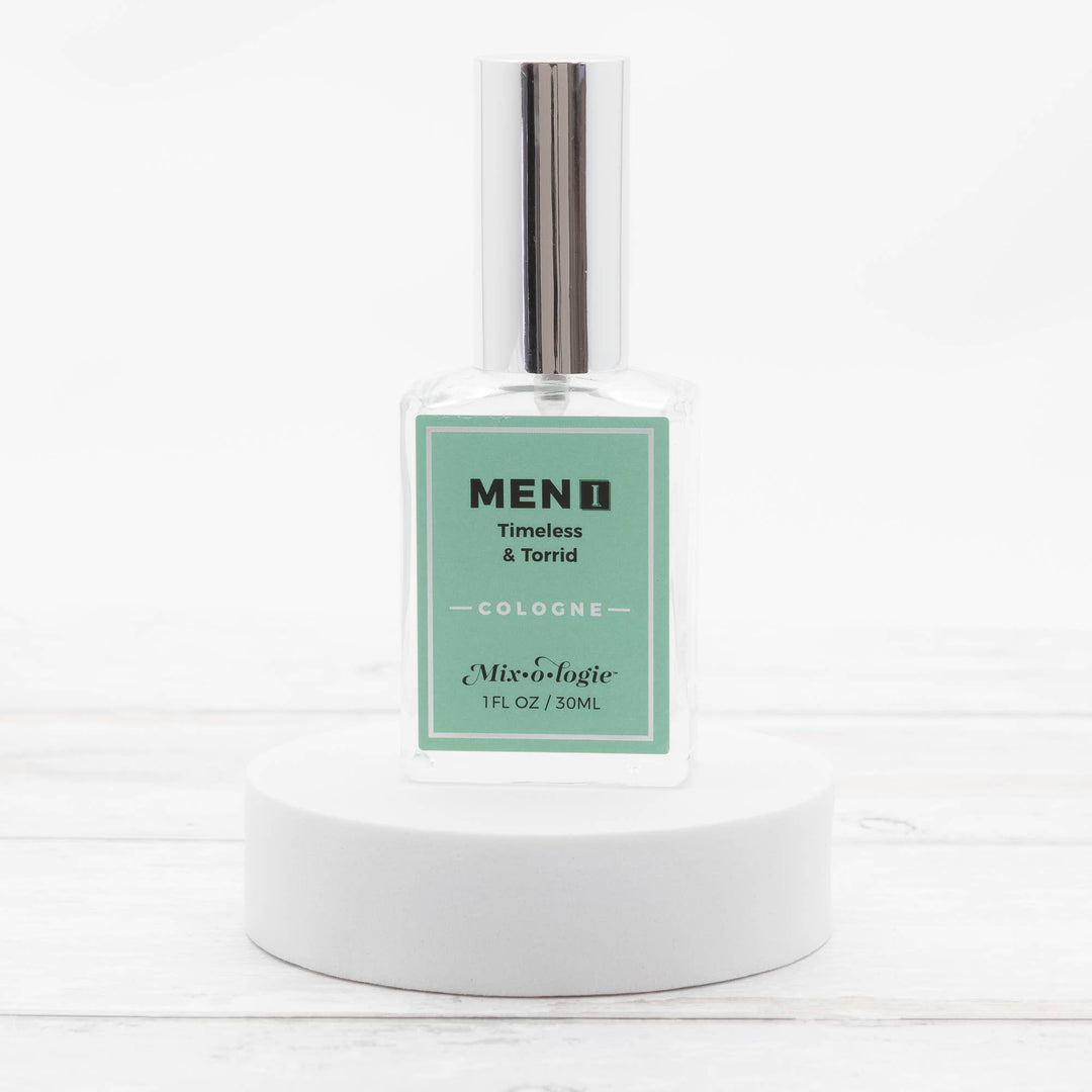 30 mL clear glass Men’s I (Timeless &amp; Torrid) Cologne Spray bottle. Sizes and scent: 30 mL, sophisticated and long-lasting.