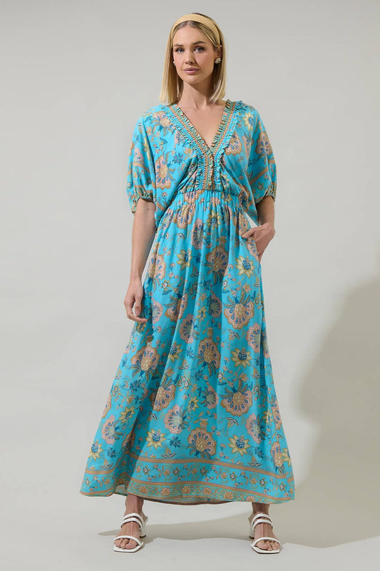 Raven Floral Hant V-Neck Midi Dress