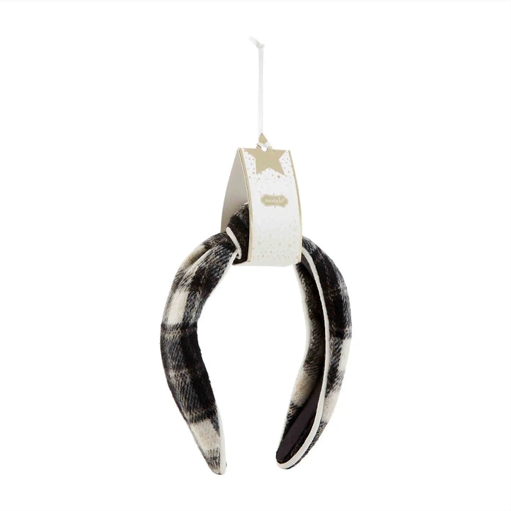 Black and white fuzzy plaid knotted headband.
