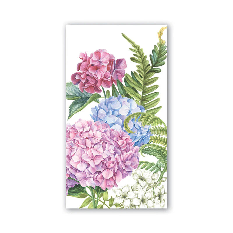 Wild Hydrangea Hostess Napkins with hydrangea and fern design, available in hostess size.
