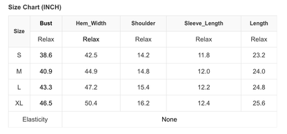 Size chart (inches) for Light Blue Gingham Floral Embroidered Puff Sleeve Blouse, sizes S-XL, no stretch, "Relax" fit.