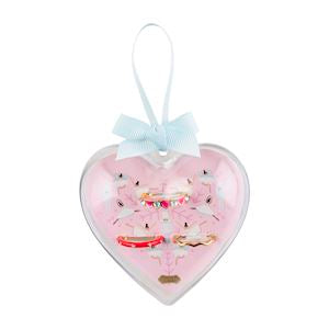 Ballerina Ornament Ring Set with heart-shaped bow detail; available in small, medium, and large sizes.