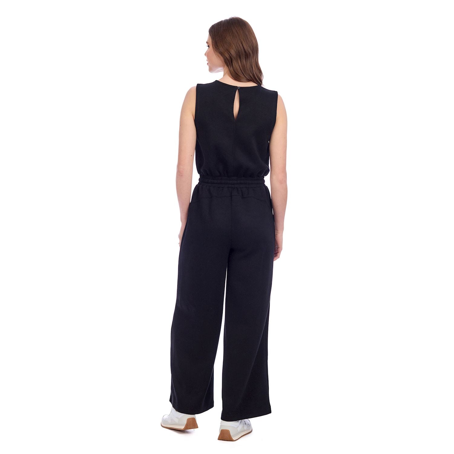 Atlas Jumpsuit: sleeveless, wide-leg with keyhole back. Available in sizes XS–XL.