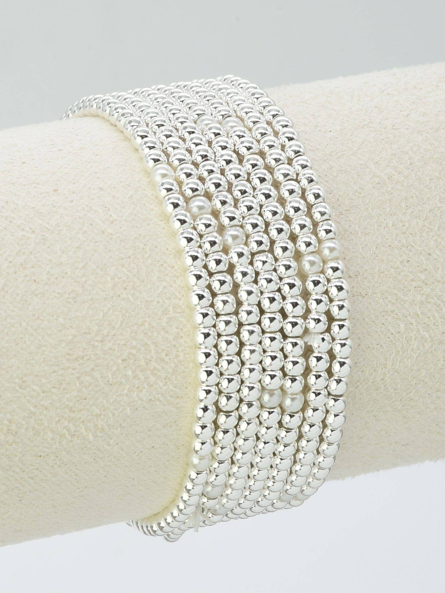 CB2238 7 Piece CCB Pearl Bracelet Set: Silver Cream