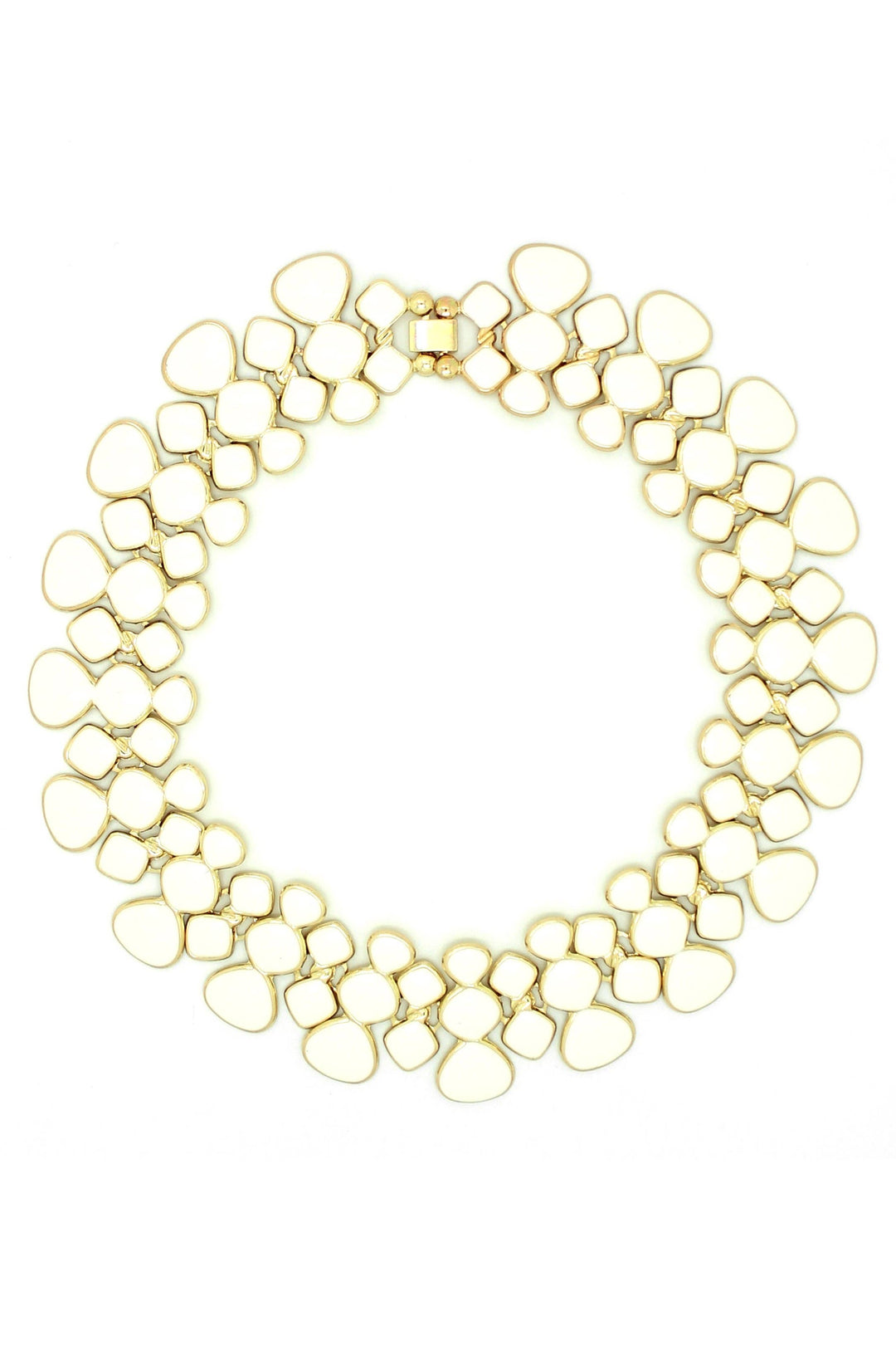 Honey Comb Statement Collar Necklace with interlinked, irregular teardrop loops in a wide, symmetrical design. Sizes: S, M, L.