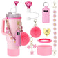 Stanley Pink Accessory Kit: pink tumbler (20/30/40oz), strap, keychains, charms, sleeve, straw toppers, cup decorations.