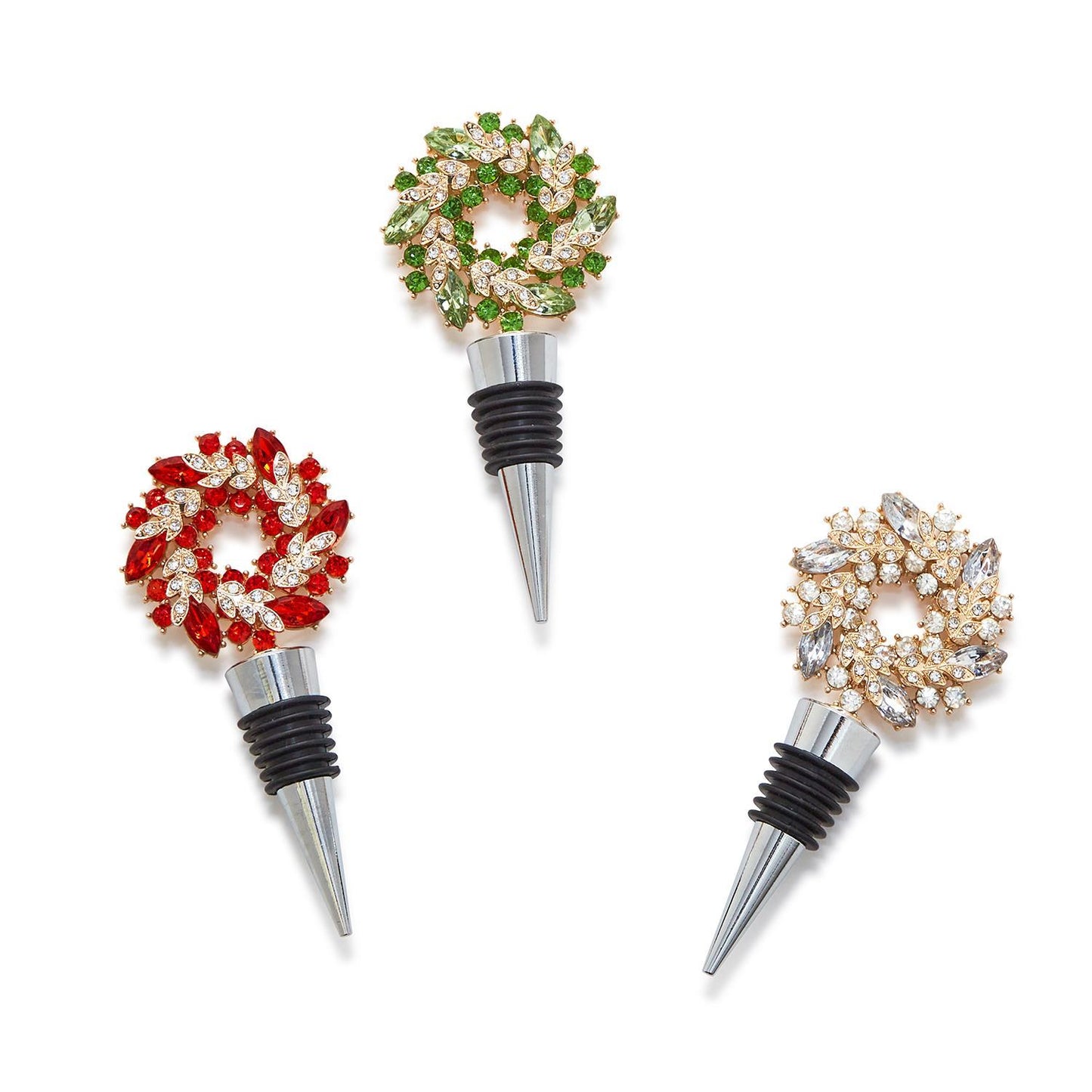 Holiday Wreath Jeweled Bottle Stoppers in Gift Box