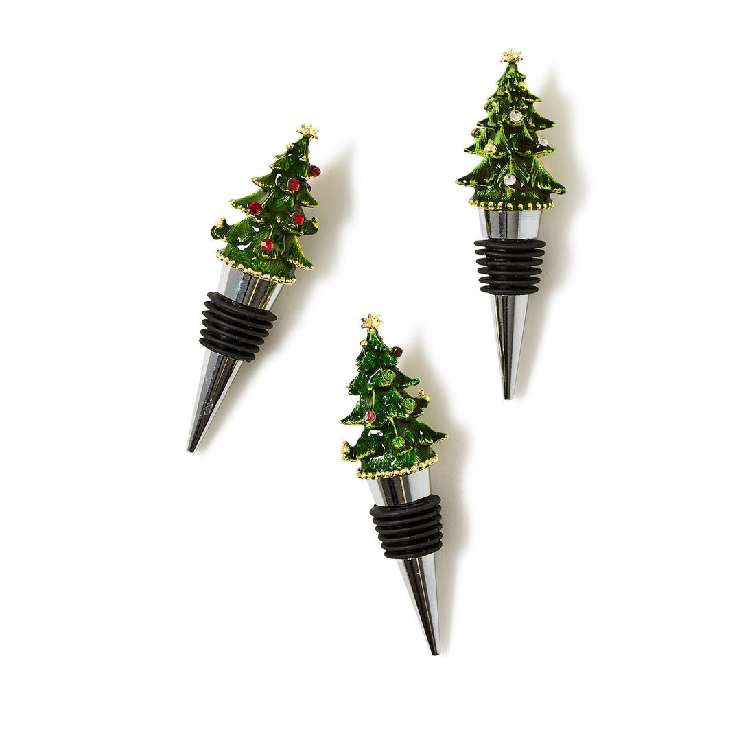 Three jeweled Christmas tree bottle stoppers.
