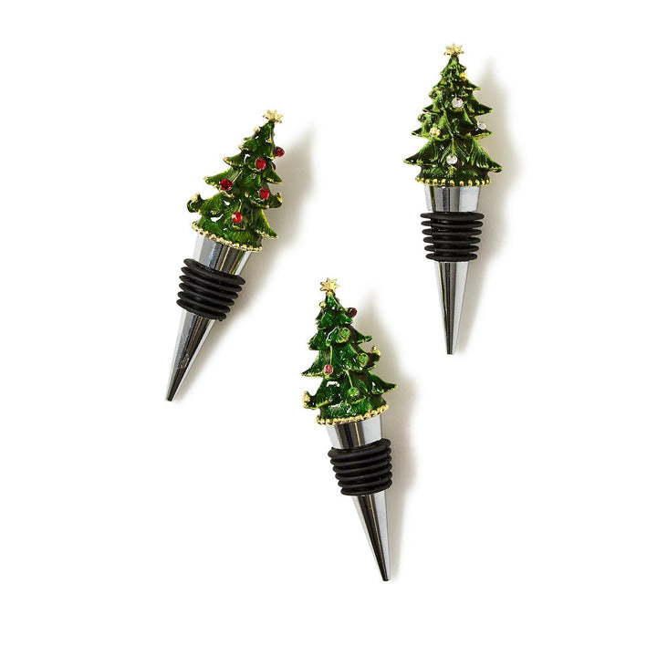 Three jeweled Christmas tree bottle stoppers.
