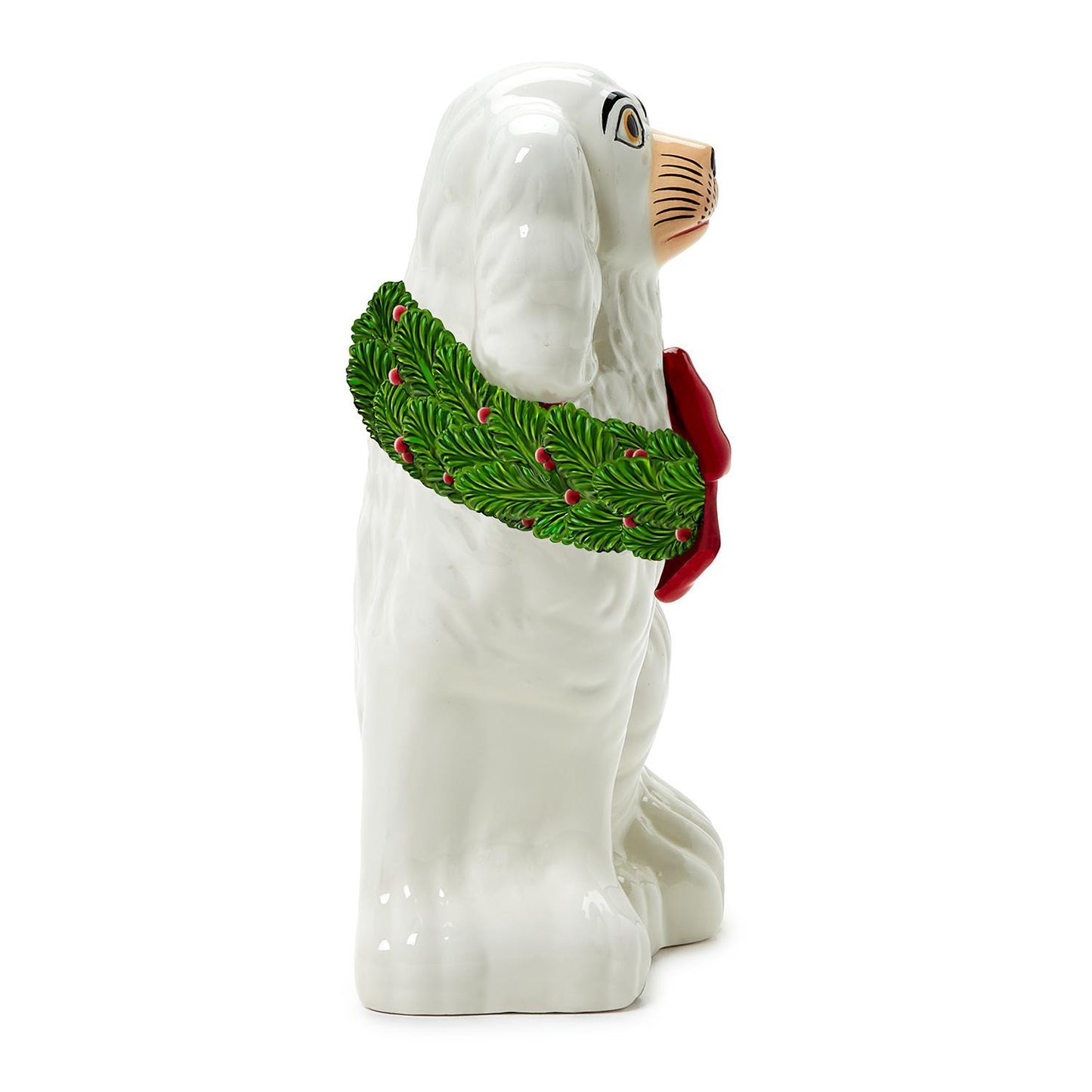 Holiday Hound Staffordshire Dog Statues with Holiday Wreath - Set of 2