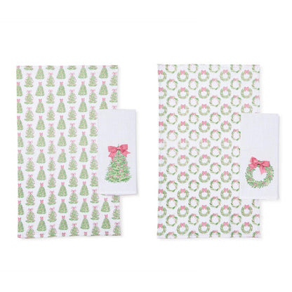 Bow-tiful Set of 2 Dish Towels with Satin Bow Accent | 2 Designs