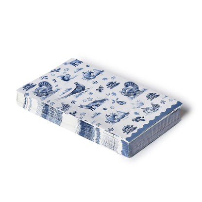 Falling for Blue Toile Paper Napkins with blue bird, flower, and nature designs on white paper. Available in cocktail (5″x5″) and luncheon (6.5″x6.5″) sizes.