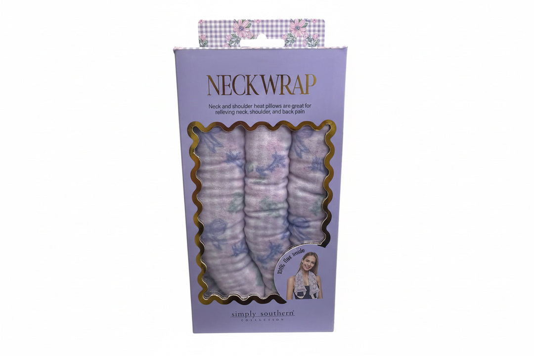 The Neck Wrap by Simply Southern is a floral therapy pack for neck and shoulder pain, in a lavender and gold-accented box. Sizes available.