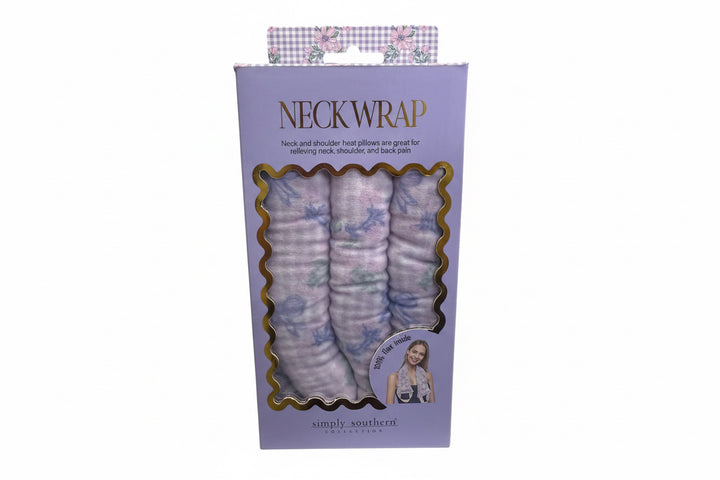 The Neck Wrap by Simply Southern is a floral therapy pack for neck and shoulder pain, in a lavender and gold-accented box. Sizes available.