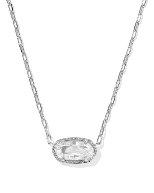 Silver short chain necklace with faceted oval clear cubic zirconia in textured bezel. Available sizes: 15", 16", 18".