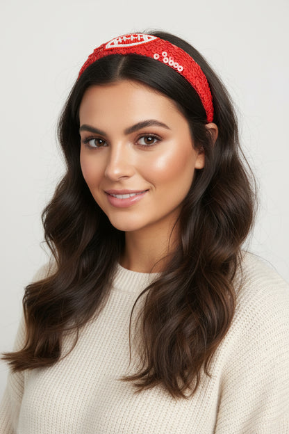 Game Day Headband shown; playful style. Available in sizes S, M, L.
