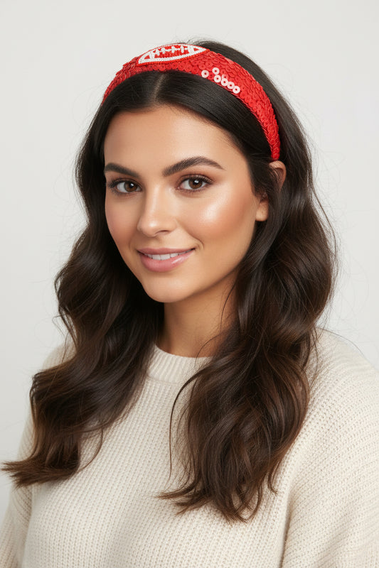 Game Day Headband shown; playful style. Available in sizes S, M, L.
