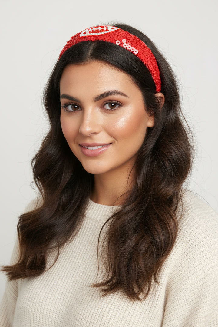 Game Day Headband shown; playful style. Available in sizes S, M, L.