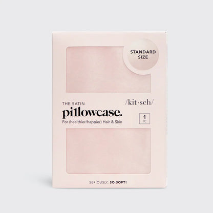 Luxurious satin pillowcase in blush. Available in standard size. Promotes healthier, frizz-free hair and skin.