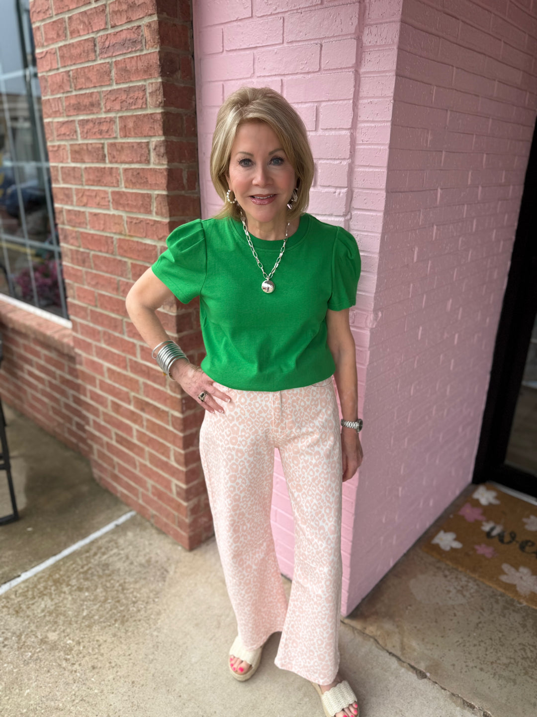 Pink Leopard HW Barrel Crop Jeans, available in sizes 24-32.