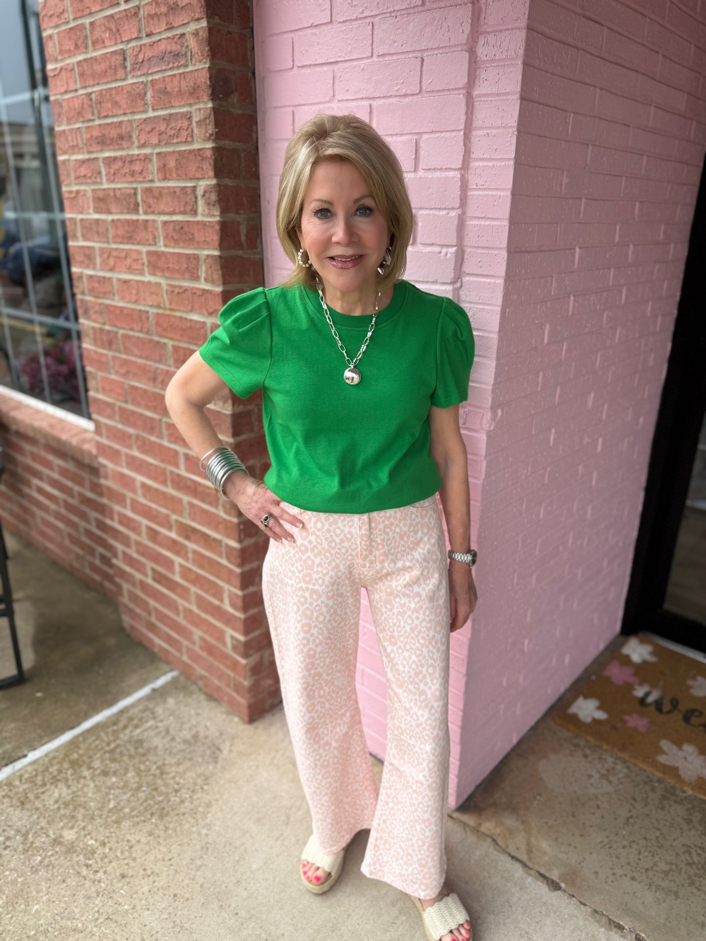 Pink Leopard HW Barrel Crop Jeans, available in sizes 24-32.