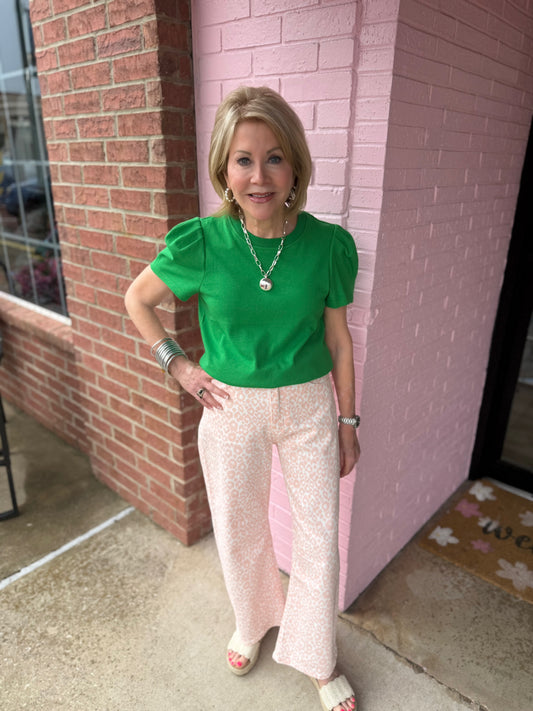 Pink Leopard HW Barrel Crop Jeans, available in sizes 24-32.