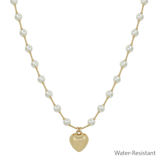 Water Resistant 6MM Pearl Beaded Chain with Puffy Heart