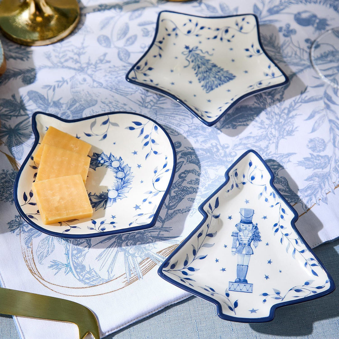 Three Season’s Gala Tidbit Dishes in star, leaf, and tree shapes.
