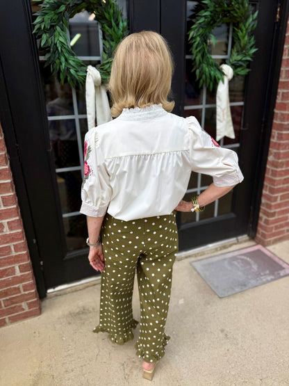 Emmie Ivory Top with delicate sleeves, available in sizes XS to XL.