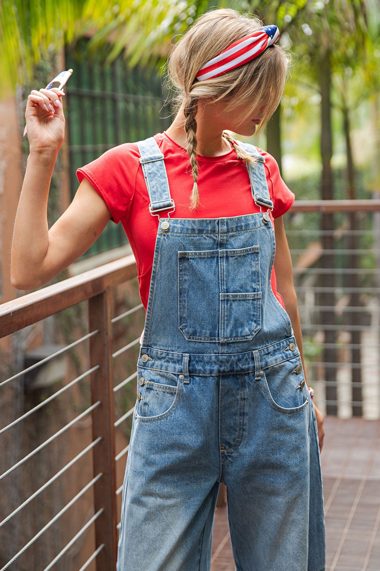 Dakota Mineral Wash Denim Jumpsuit, available in sizes XS-XL.
