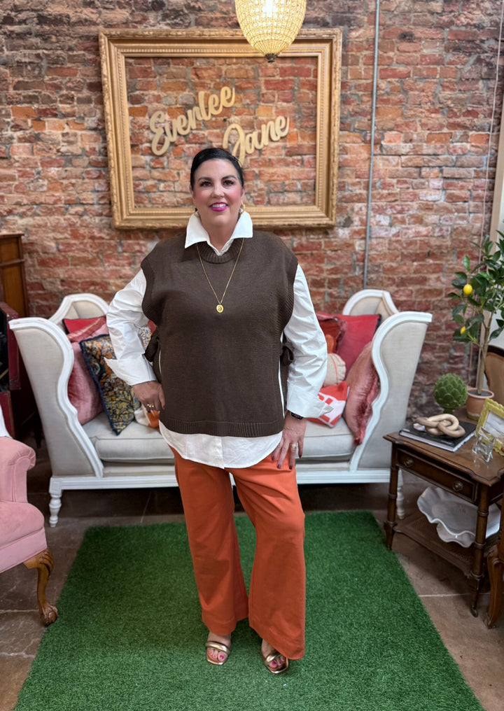 Soft Washed Wide Leg Pants in orange; available in sizes XS–XL.