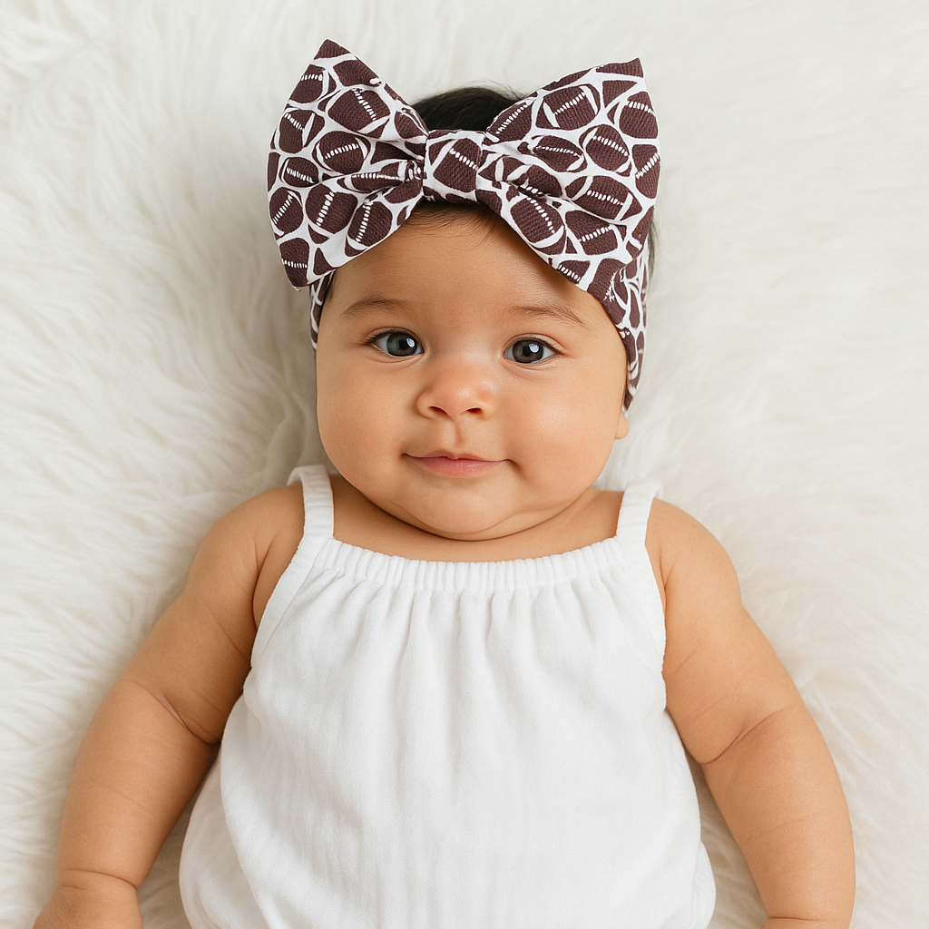 Football Baby Head Wrap shown; available in S, M, and L.