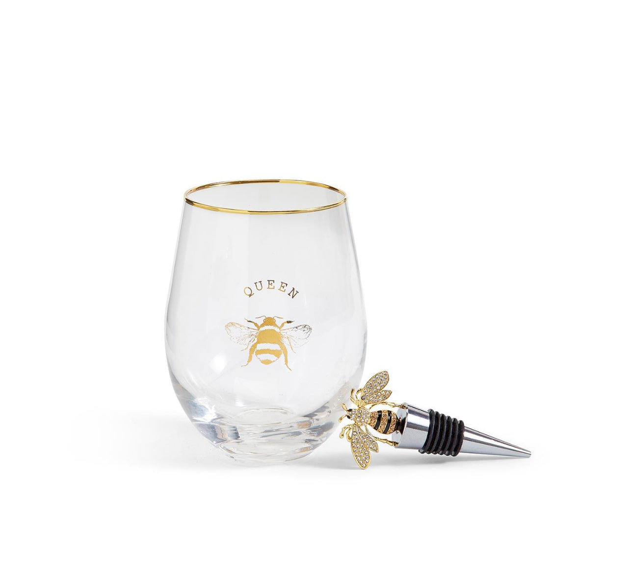 Bee Stemless Wine Glass & Wine Stopper