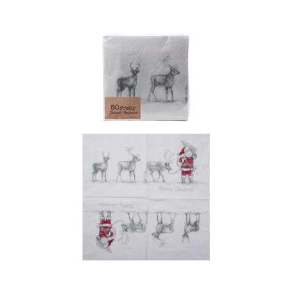 Paper Napkins with Santa and Reindeer