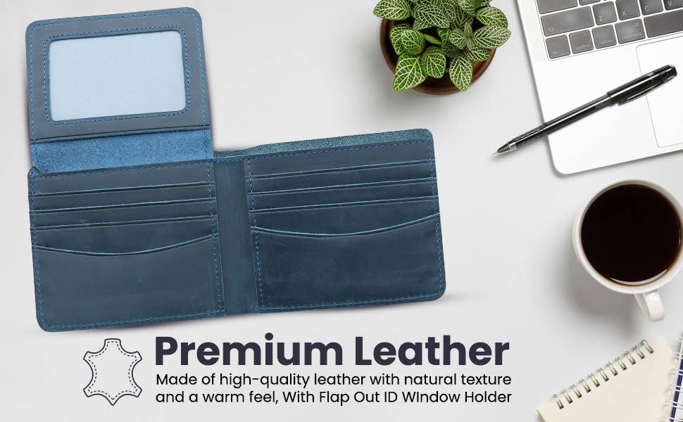 Genuine Leather Wallet for Men with Flap out ID Window: Dark Brown