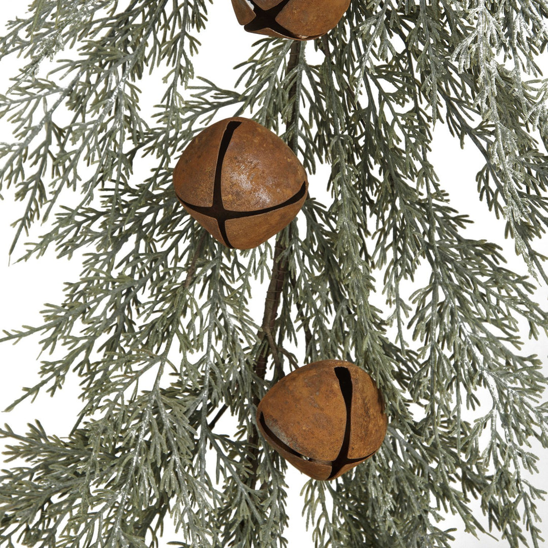 Faux Cedar Garland with three round, rust-finished metal bells.