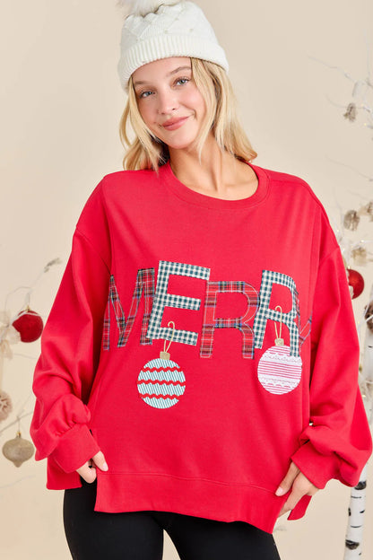 Merry Ornament Patchwork Long Sleeve Top