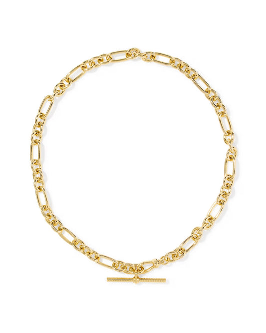 Embry Link Chain Necklace by Kendra Scott with large interlocking gold links and a T-bar closure. Available in 17" and 20" lengths.
