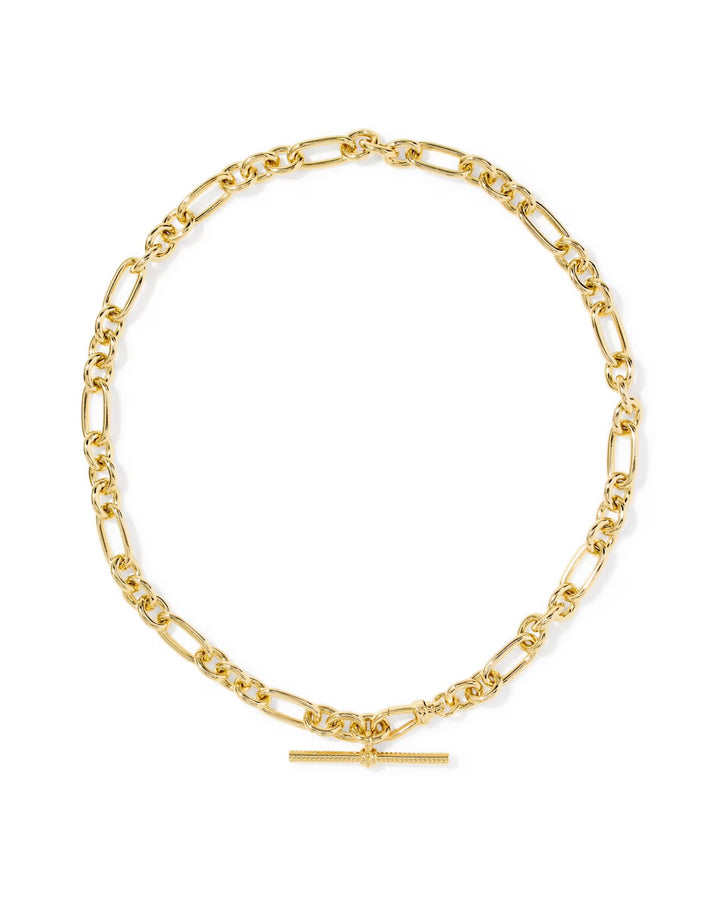 Embry Link Chain Necklace by Kendra Scott with large interlocking gold links and a T-bar closure. Available in 17" and 20" lengths.