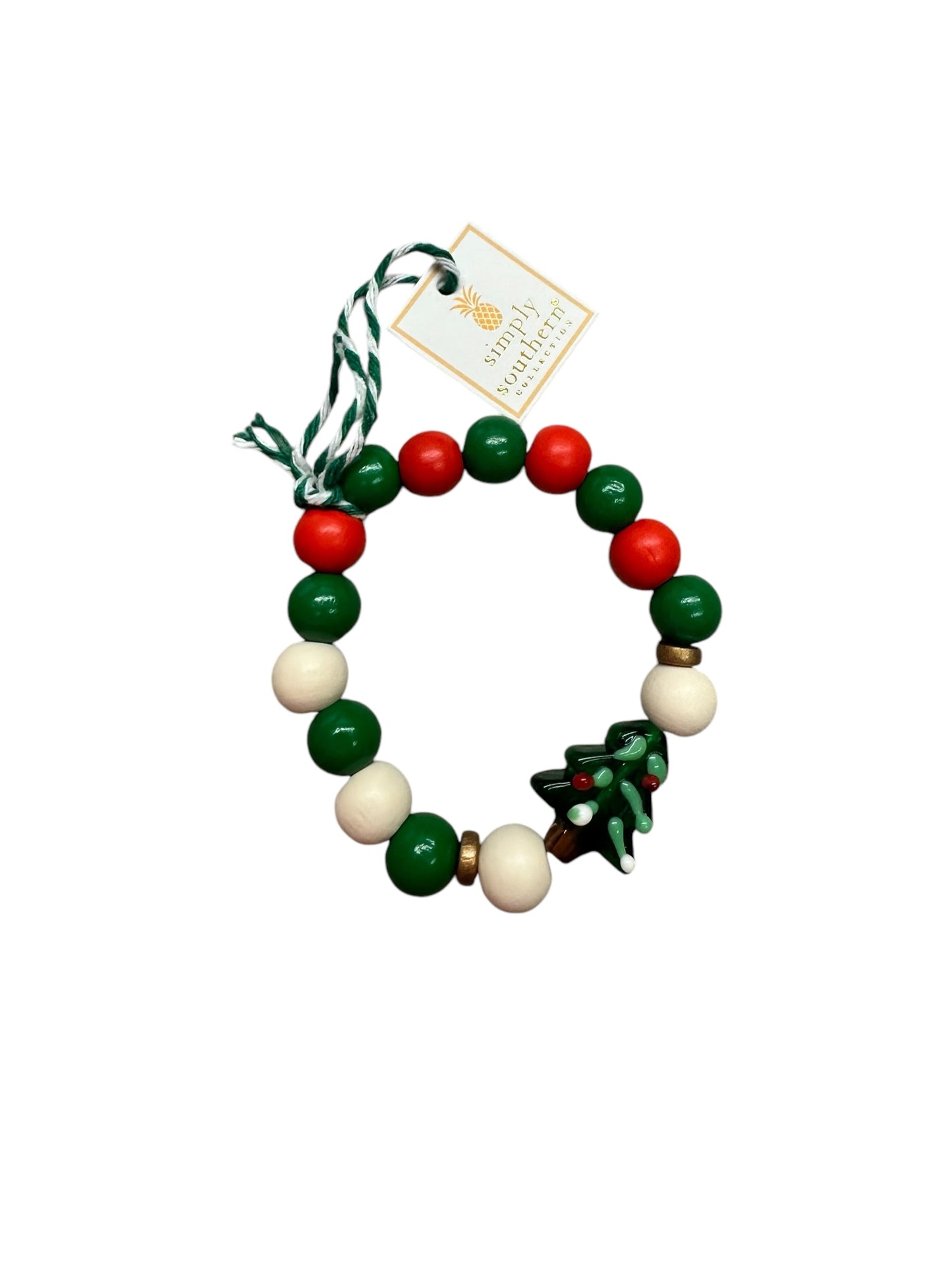 Holiday Beaded Bracelet with Glass Figurine